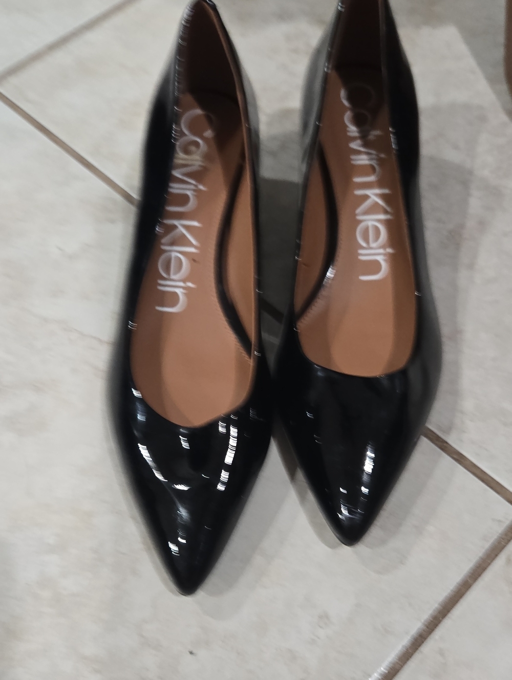 Calvin Klein Black Patent Pointed Toe With Small Heels